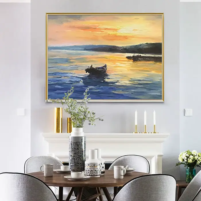 Peinture à l'huile abstraite texturée peinte à la main, grand tableau mural de paysage, toile décorative pour salon et bureau