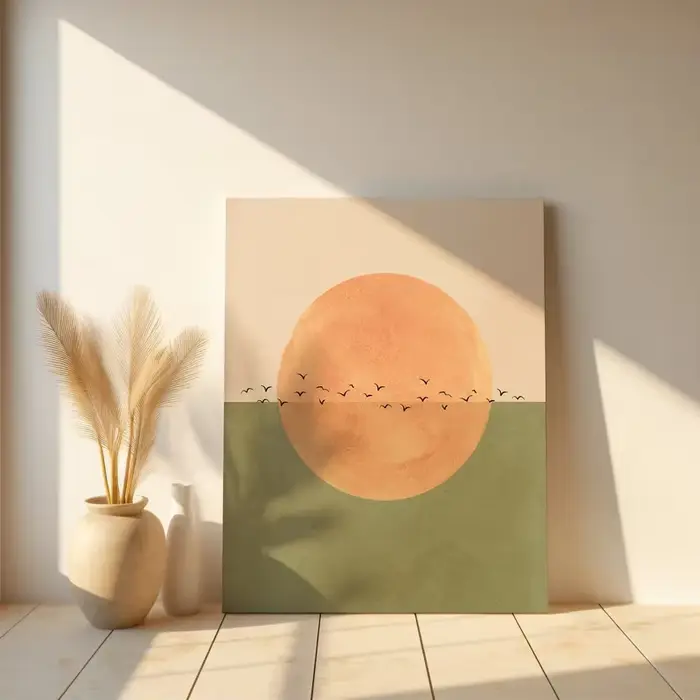 Toile imprimée de paysage de soleil et d'oiseau ascendant japonais