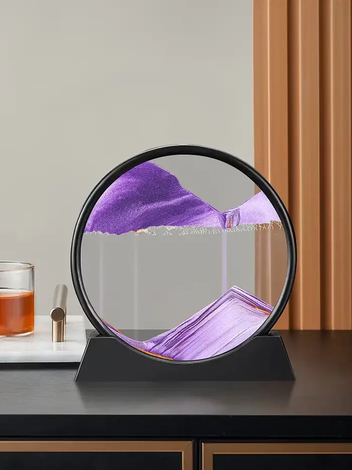 Tableau d'art de sable en mouvement 3D, verre rond, paysage de sable de mer profonde, sablier, artis