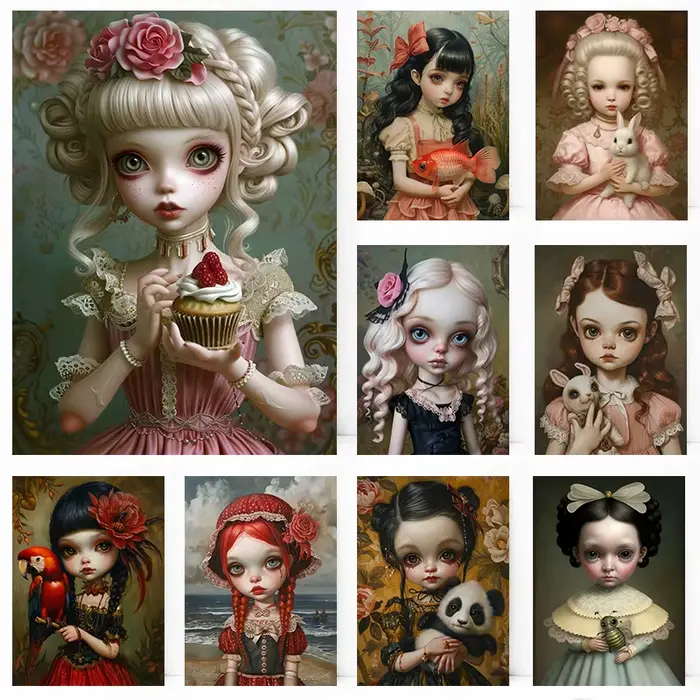 Dessin animé fille étrange la poupée Cupcake foncé belle Blonde affiche impression mur Art photos toile peinture chambre décor à la maison cadeau