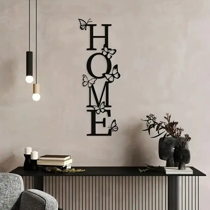 Décoration murale verticale en métal avec accent papillon – Art moderne résistant à la décoloration pour chambre à coucher et salle de bain