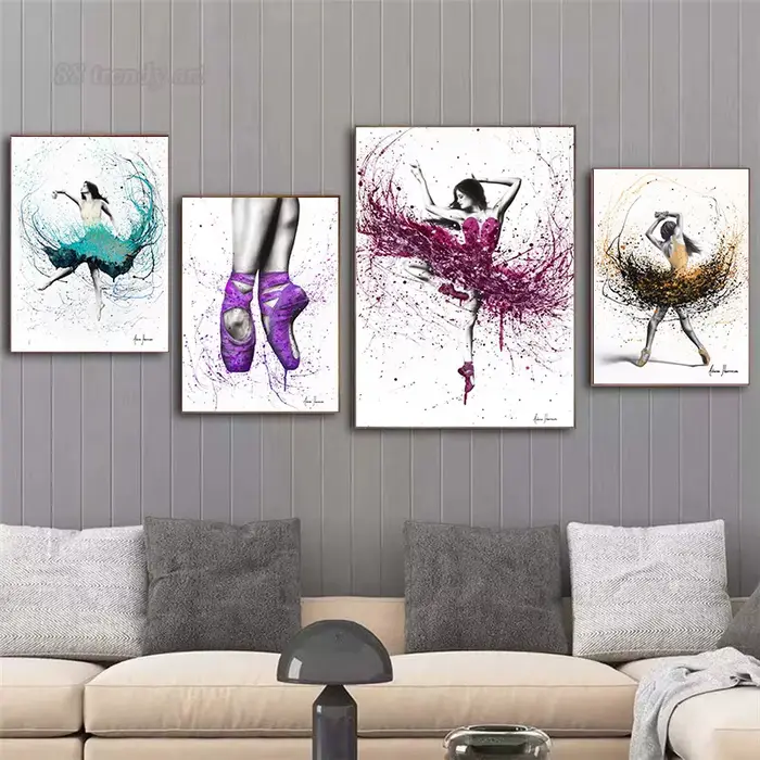 Affiches et impressions abstraites de peinture sur toile de ballet de fleuron de séparés euse de fille