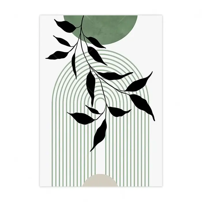 Tryptique bohème vert mur Art géométrique minimaliste feuille abstraite HD toile affiche imprime mai