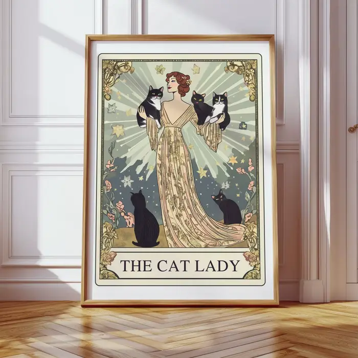 Affiche imprimée sur toile The Cat Lady Tarot, affiches d'art esthétique vintage uniques sur le thèm