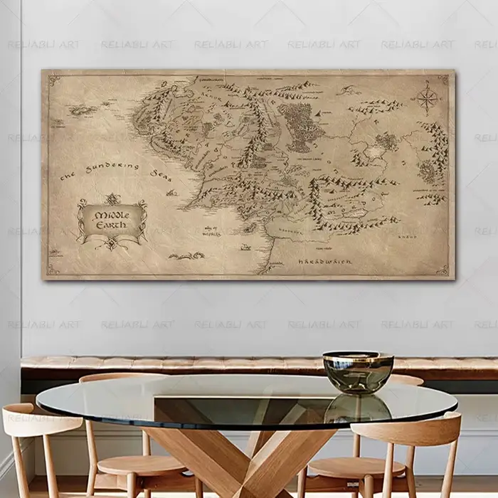 Peinture sur toile vintage de la Terre du Milieu