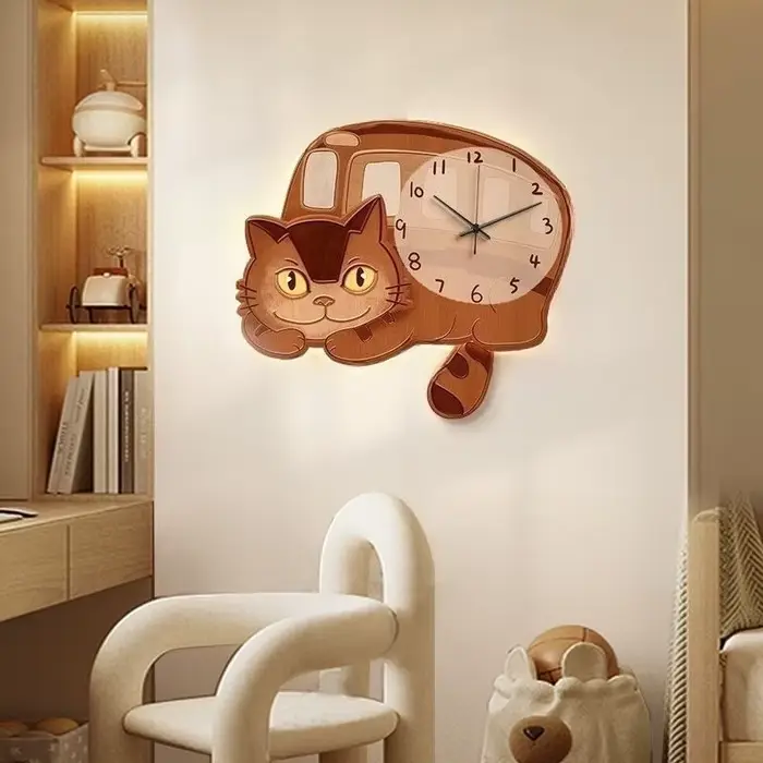 Horloges murales de dessin animé, pendule de salon, mécanisme silencieux, horloge intérieure moderne en forme de chat, décoration intérieure de la maison