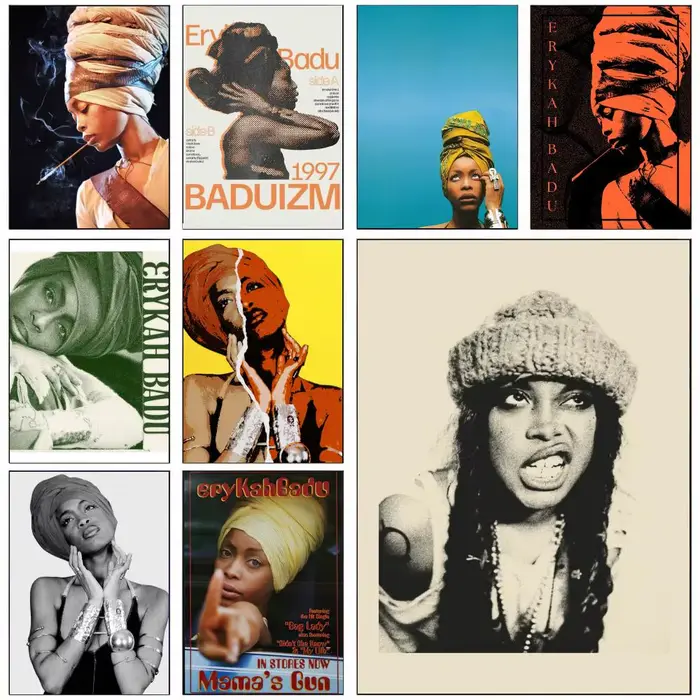 E-erykah Badu américain chanteur-graveur affiche auto-adhésif Art papier imperméable autocollant café maison décoration murale