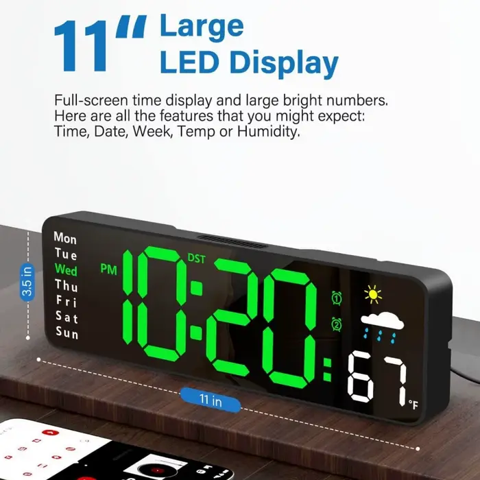 Grande horloge murale numérique avec télécommande
