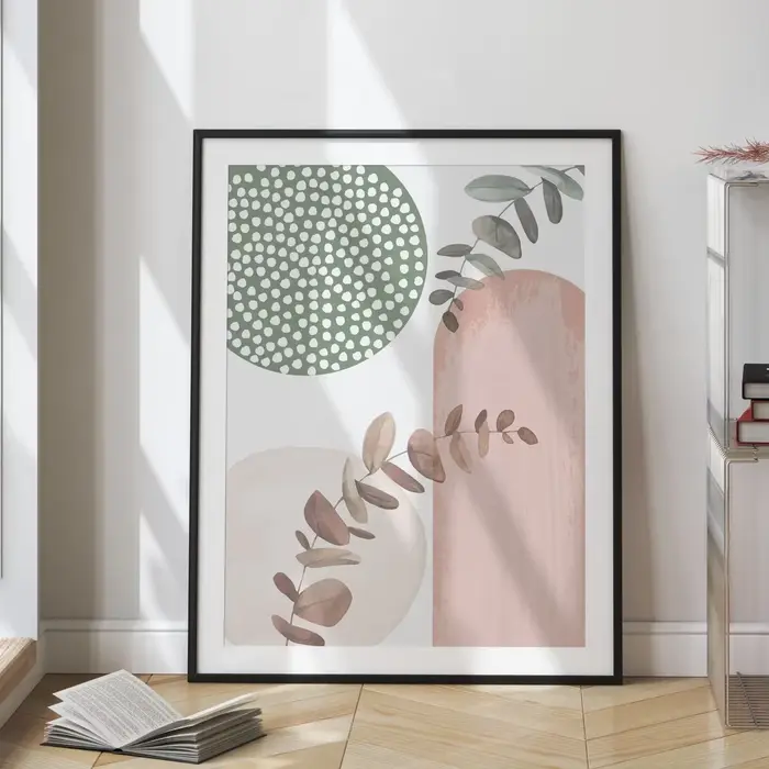 Lot de 3 tableaux muraux bohèmes modernes rose et vert – Décoration murale minimaliste pour salon – Peinture sur toile