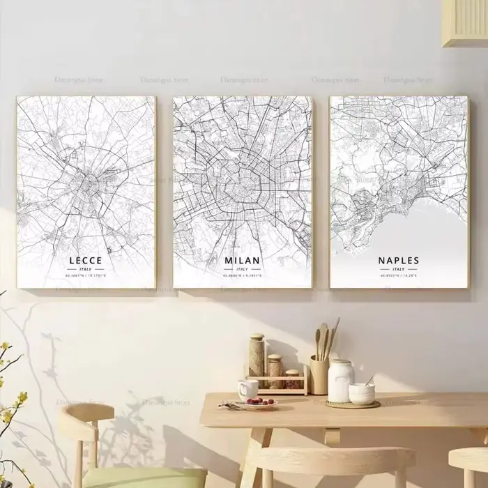 Lecce italie Milan Naples Padua Palermo Rimini carte Illustration toile peinture murale chambre décoration de la maison