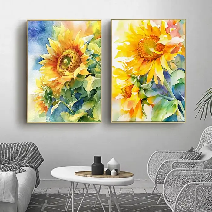 Peinture œuvre Nature affiche toile huile imprime mur salon décor à la maison tournesol