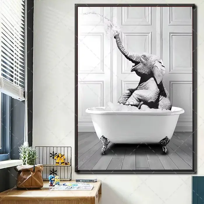 Affiches et impressions d'animaux pour décoration de salle de bain, images d'art murales pour chambr