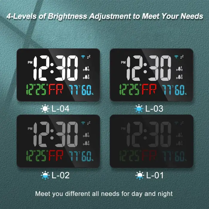 LED horloge murale numérique WIFI temps synchronisé température humidité Date illimité Snooze