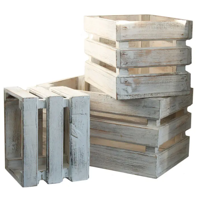 Wooden Storage Crates – Whitewash (Set of 3)