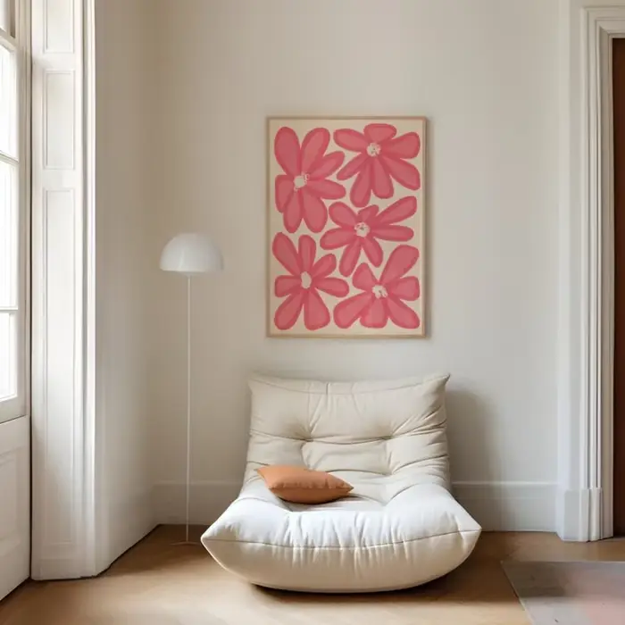Affiche murale imprimée de fleurs roses