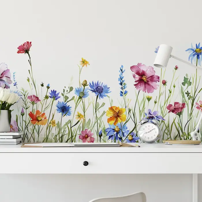 Autocollant mural décoratif en vinyle à fleurs pour chambre de fille