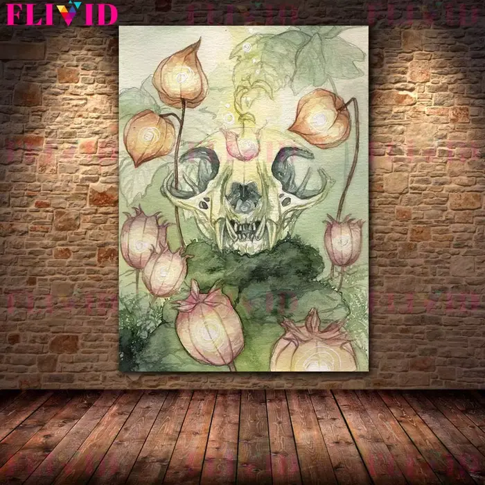 Imprimés d'art aquarelle avec crâne d'animaux, affiche d'art murale abstraite, décoration de maison,