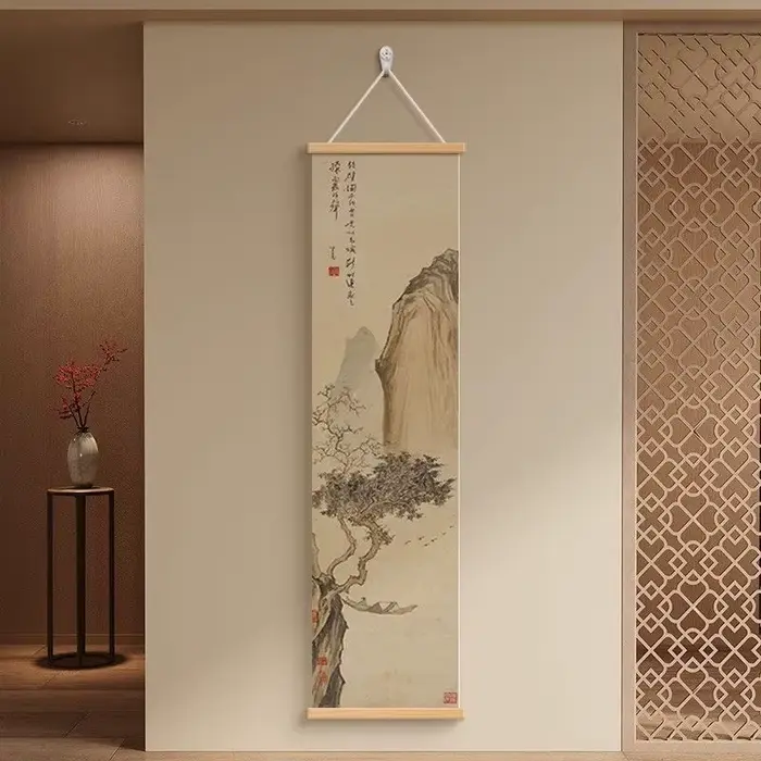 Art mural de paysage sec Zen, peinture à l'encre avec cadre en bois pour décor de méditation de salo