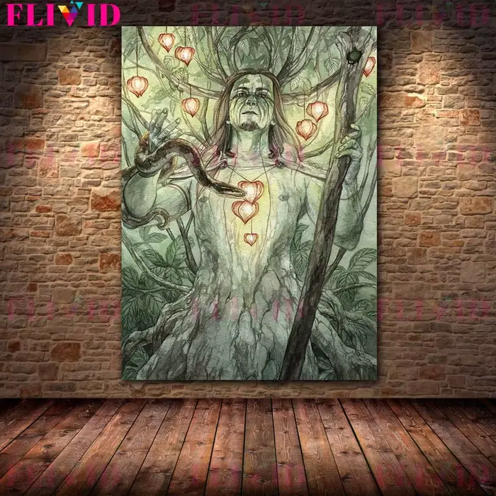 Toile d'art mural abstrait avec les elfes de la Jungle et la forêt magique