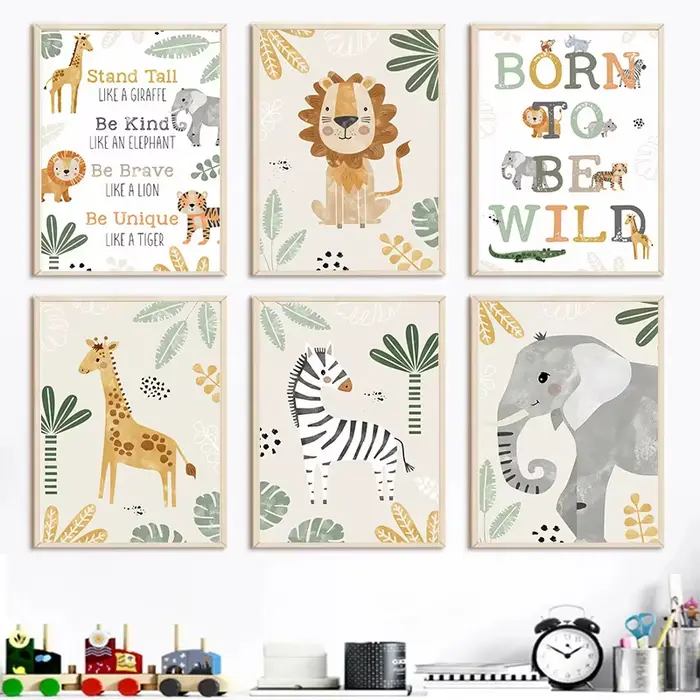 Affiche sur toile avec animaux de la jungle