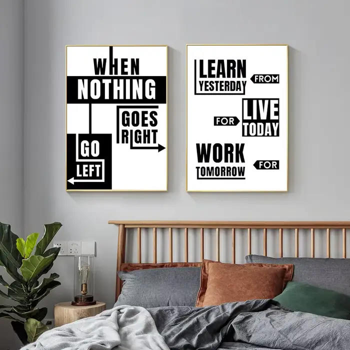 Affiche d'art sur toile avec citations inspirantes en noir et blanc