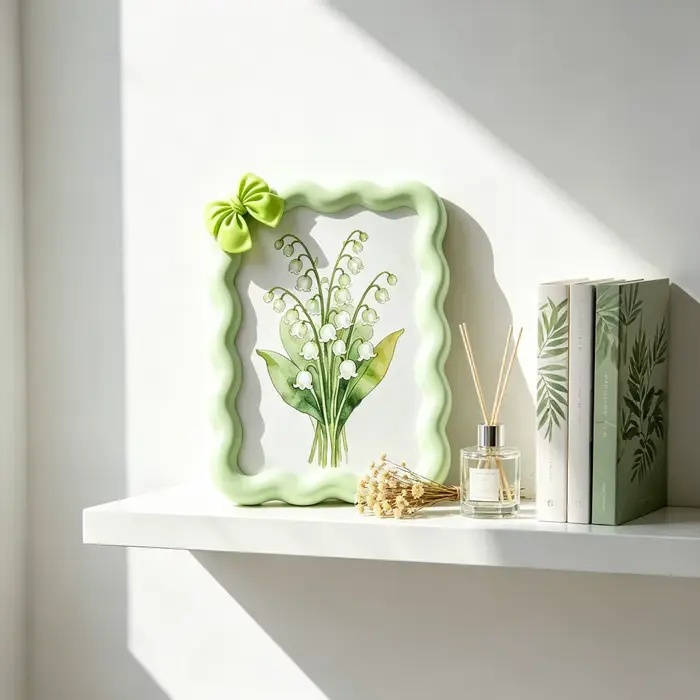Cadre d'art décoratif à bord ondulé avec accent floral