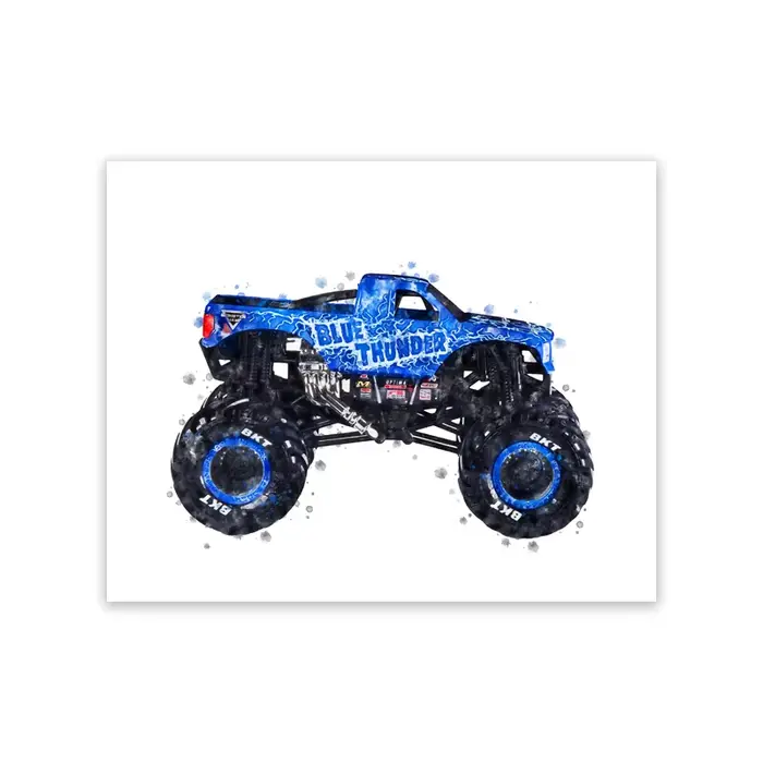 Peinture d'art aquarelle de dessin animé Monster Truck, toile imprimée, affiches nordiques modernes,