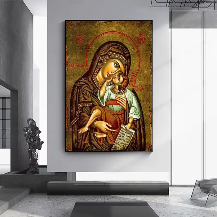 Le thérapeute vierge marie et jésus Ikon Panagia mère de dieu byzantin orthodoxe religieux toile Art mural pour décor de salon