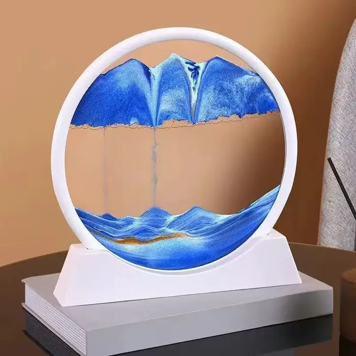 Sablier 3D, sable mouvant mobile, image d'art, verre rond, paysage de sable de mer profonde, peintur