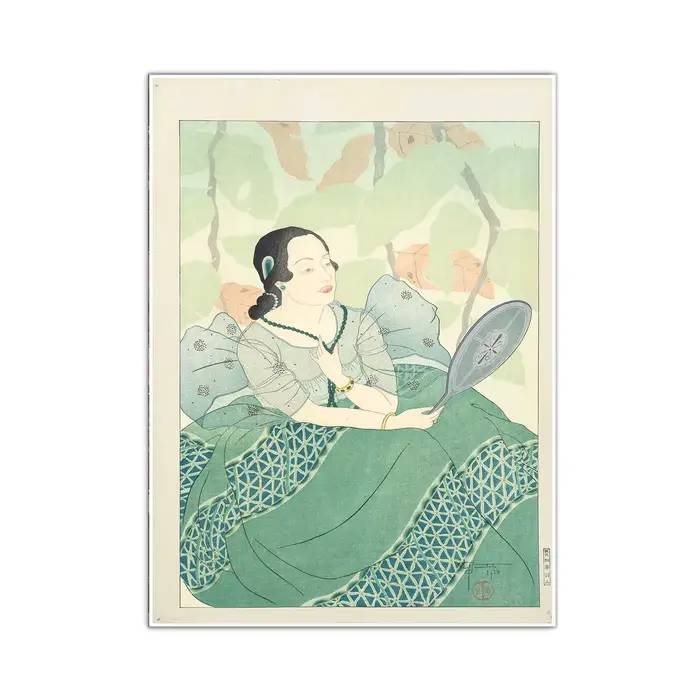 Paul Jacoulet Motifs de peinture à l'huile sur le thème oriental Lignes délicates et tonalités vibra
