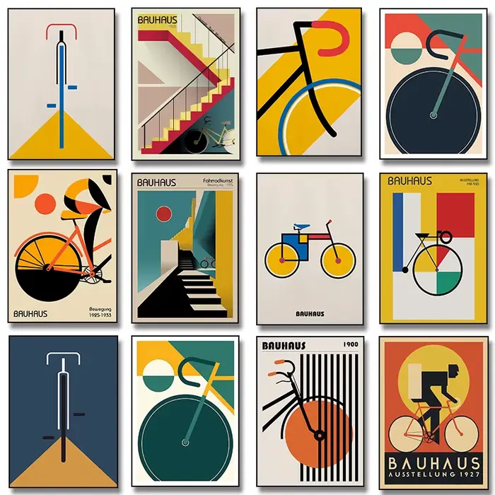 Bauhaus – affiche de vélo moderne du milieu du siècle