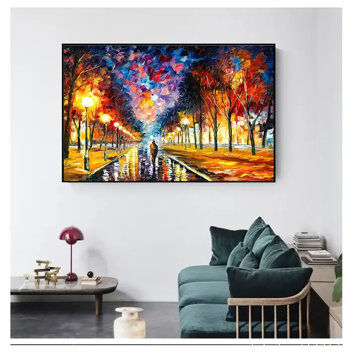 Affiche de paysage de rue de jour de pluie de couple