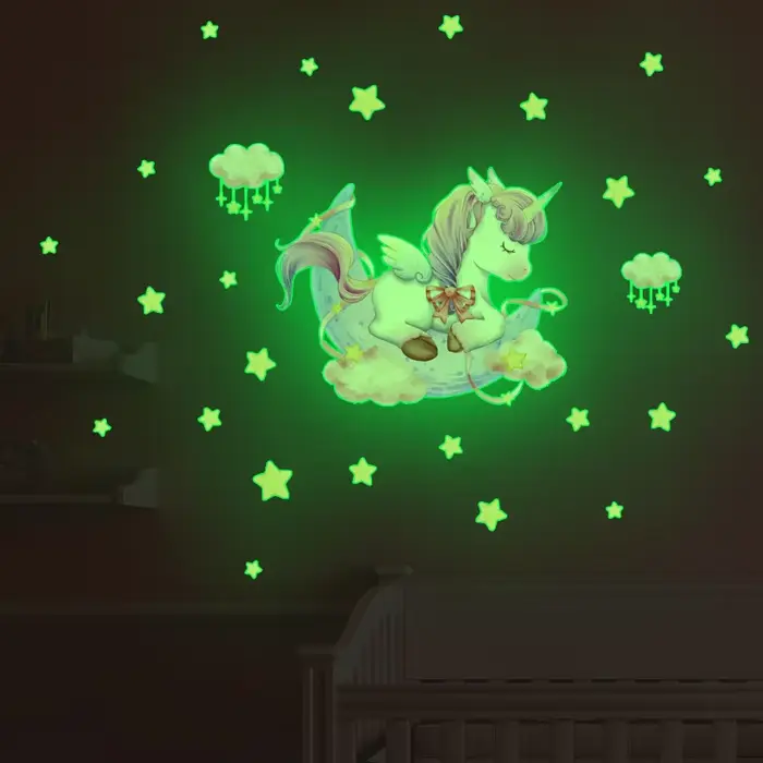 Autocollant mural lumineux étoiles licorne