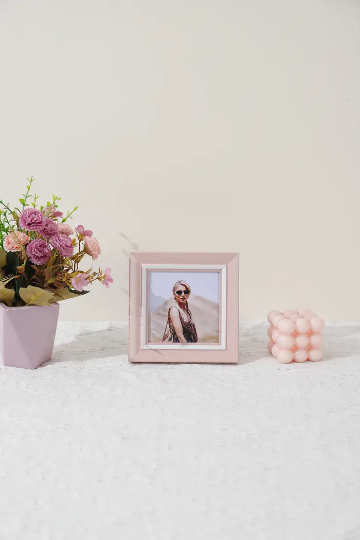 Cadre photo de luxe en poudre nordique, cadre photo en plastique avec plexiglas HD, cadre photo rose