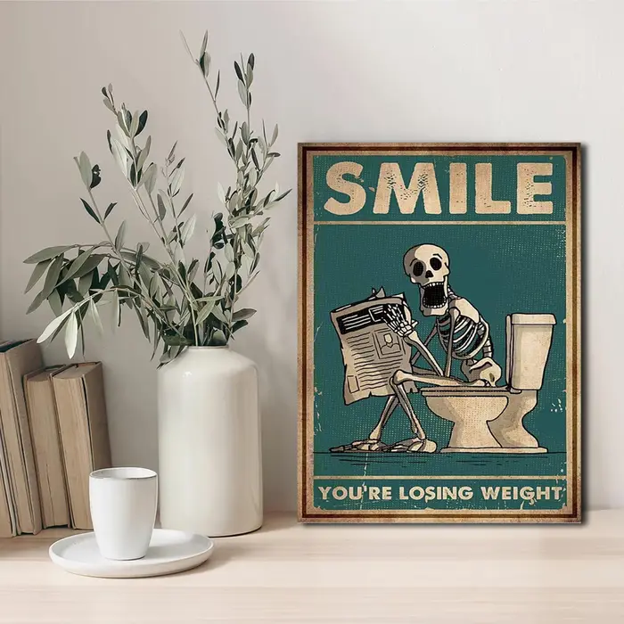 Peinture sur toile l'homme squelette est accroupi dans la toilette, affiches de squelette humain, dé