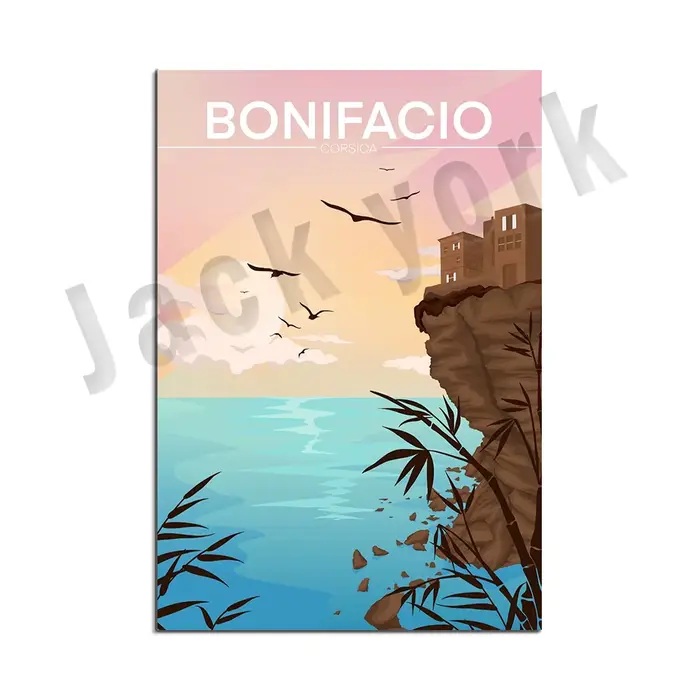Bonifacio Corsica, Impression d’affiche de voyage Corsica, Affiche de voyage France, Corse noir et b
