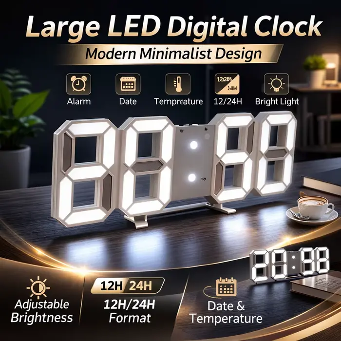 Horloge murale numérique LED 3D avec affichage lumineux