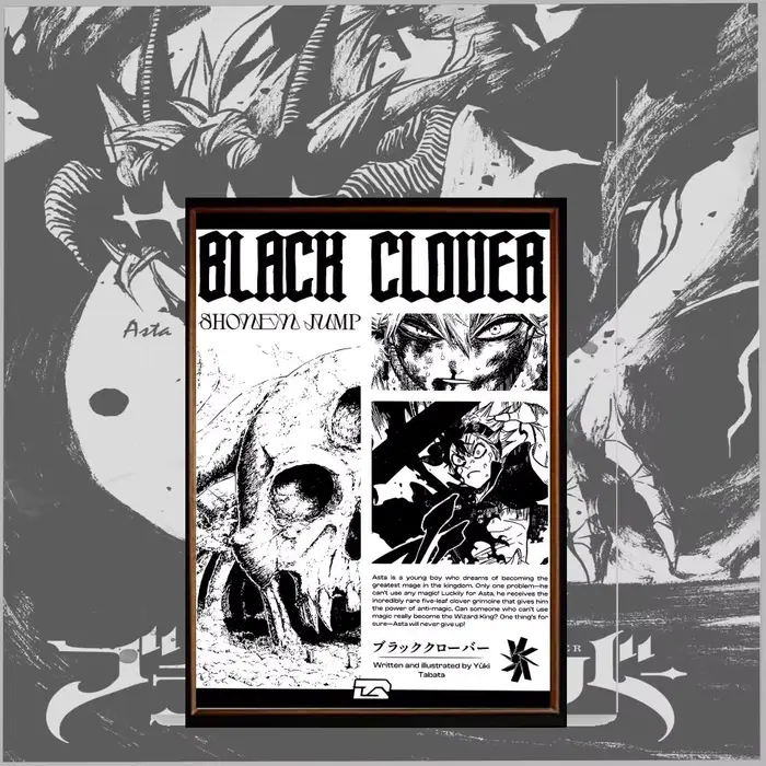 B-B-Black Anime Clover Poster Aesthetic HD PVC Wall Art - Imperméable et réutilisable pour la maison