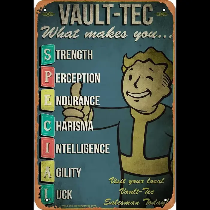 RetroGameDecor V-Vault Tec – Affiche en métal, signe en étain d'aspect Vintage avec Console de jeu r