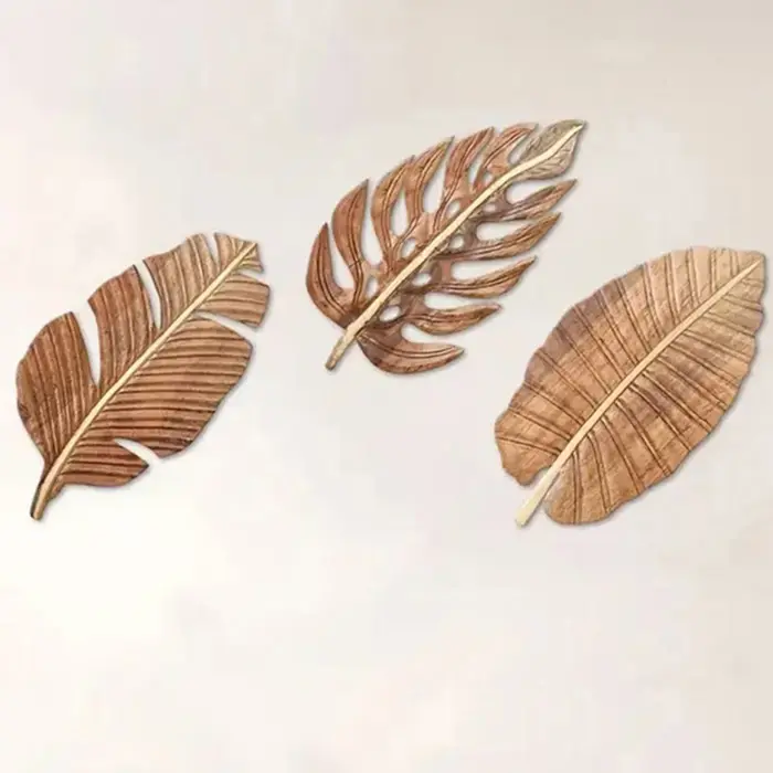 Décor artistique mural en feuilles de bois, décoration de maison bohème, Sculptures murales en bois 