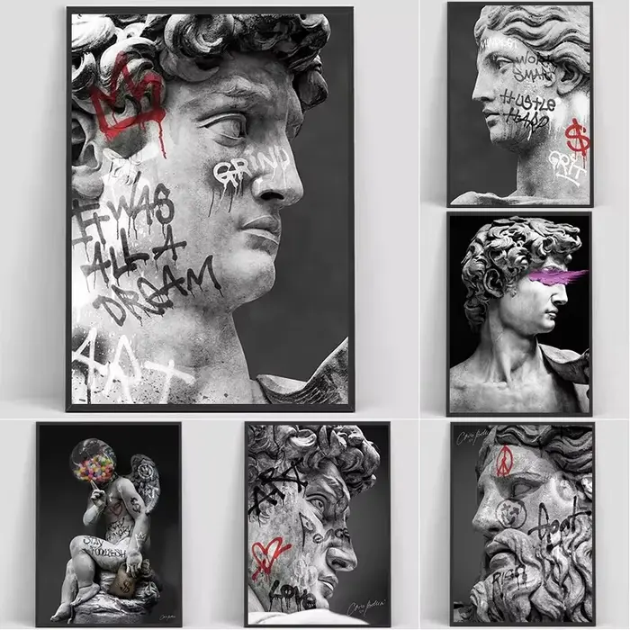 Statue de David Graffiti Art toile peinture tête