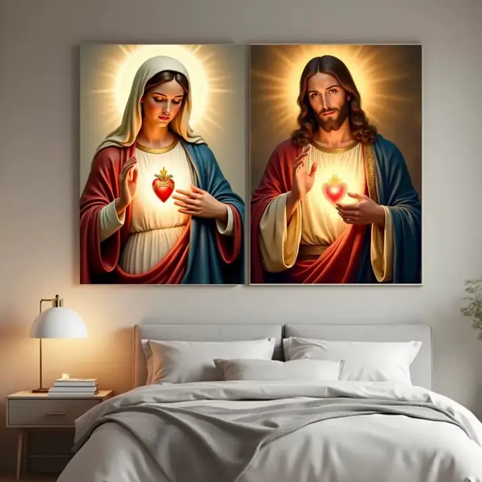 Toile de peinture religieuse chrétienne de jésus et de la vierge marie, cœur sacré, Saint enfant catholique, affiche d'art de jésus, décoration de maison chrétienne