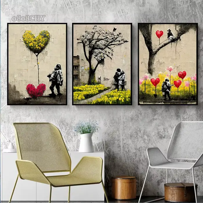 Banksy garçon fille avec ballon affiches d'art de rue imprime sur toile Pop Graffiti Art