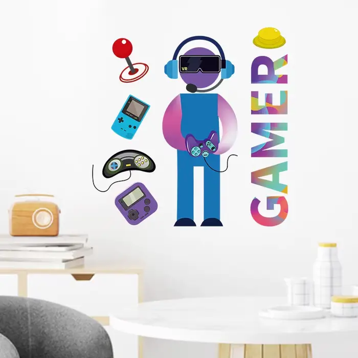 1 pièces autocollants muraux Gamer venir sur chambre salon électrique garçon jouer jeu dessin animé Stickers