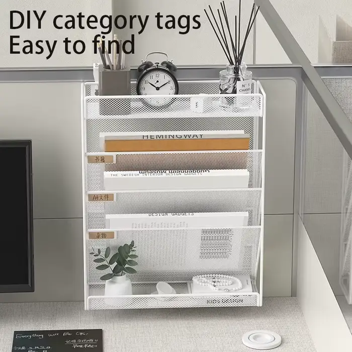 Étagère murale réglable en maille métallique – Support de rangement noir et blanc pour l'organisation du bureau