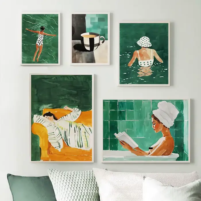 Affiches abstraites de livre de fille à rayures vertes