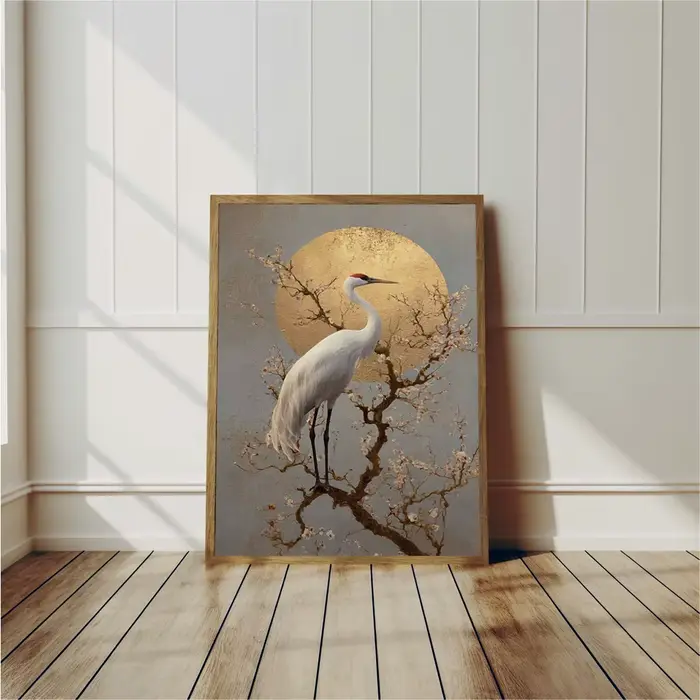 Affiche style feuille d'or Grue Orientale