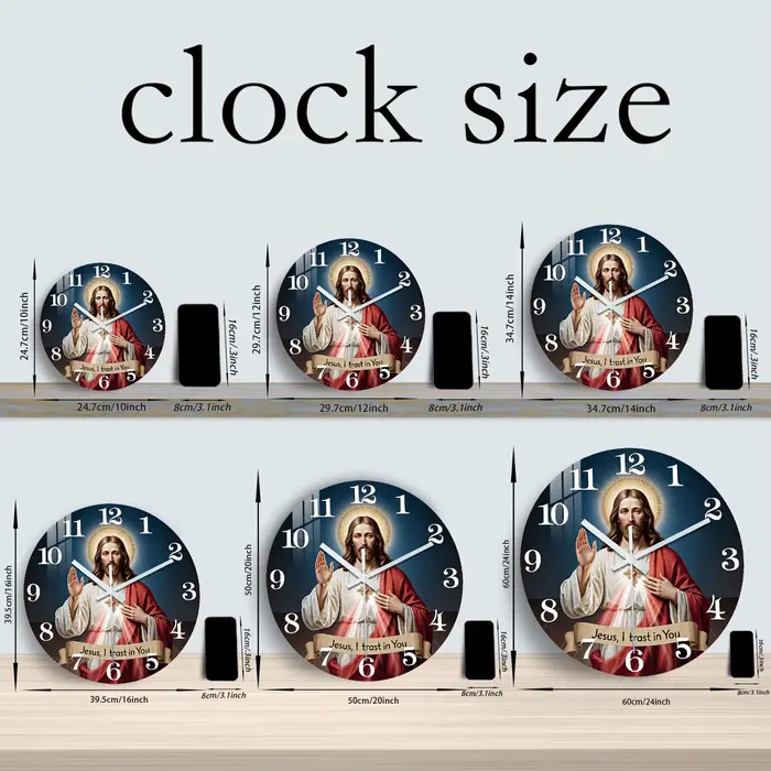 Horloge murale en bois bleu profond avec motif du Sacré-Cœur de Jésus