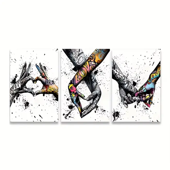 Toile imprimée Graffiti tenant la main, peintures abstraites pour salon, chambre à coucher, Art mural et cadeaux de Couple, affiches sans cadre, 3 pièces