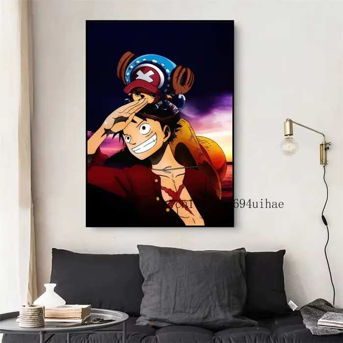 Japon Anime Figure rétro entourant une pièce Luffy toile peinture impression murale maison Art affiche mur esthétique chambre décor cadeau